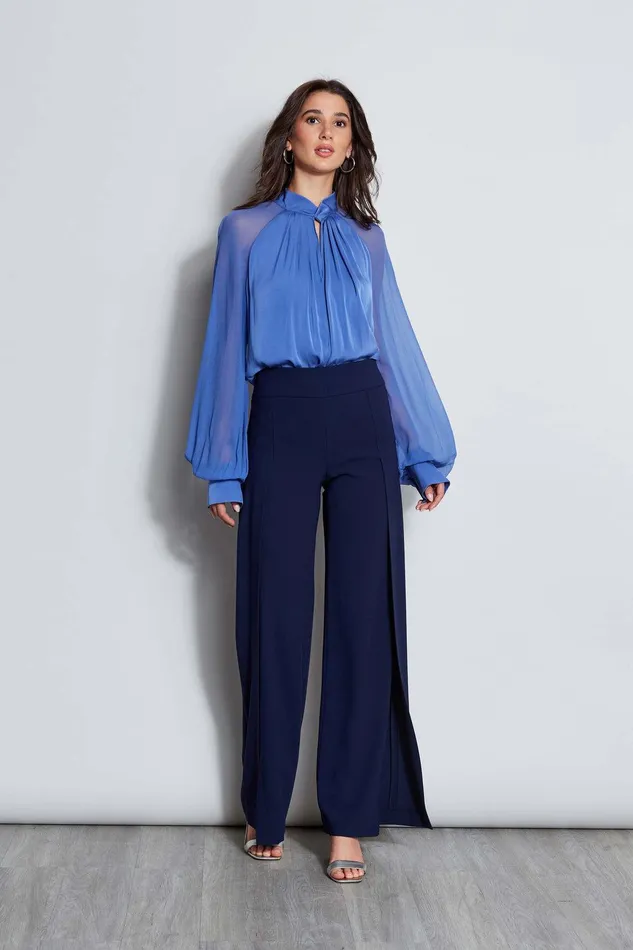 Elie Tahari Silk Twist Keyhole Shirt Paris Blue Women Tops