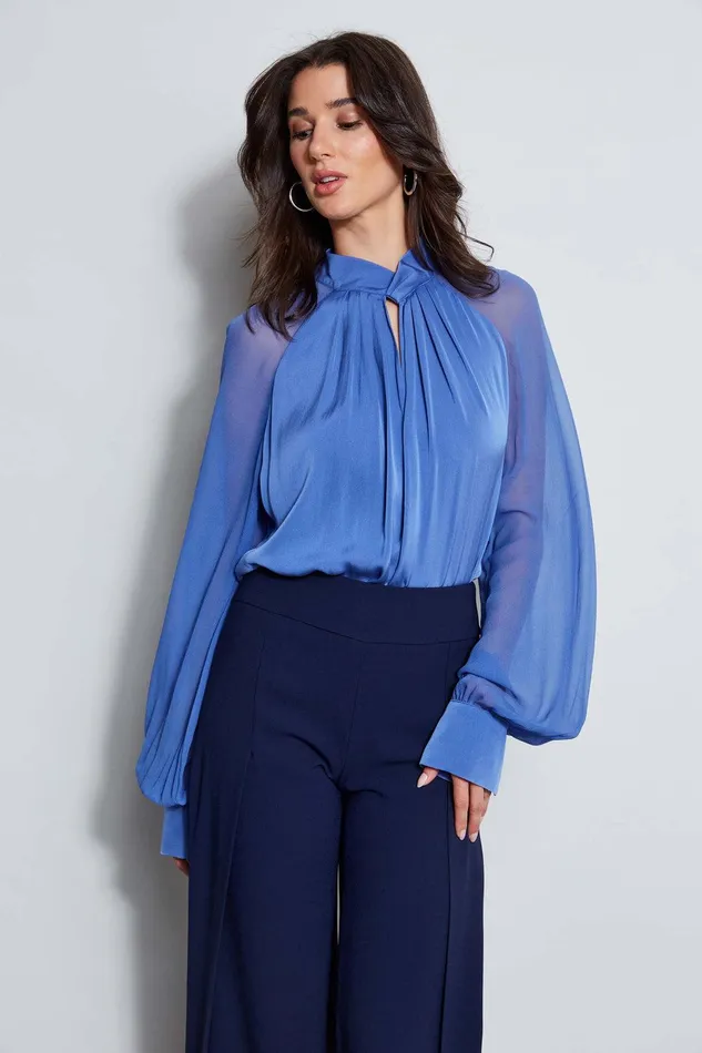 Elie Tahari Silk Twist Keyhole Shirt Paris Blue Women Tops