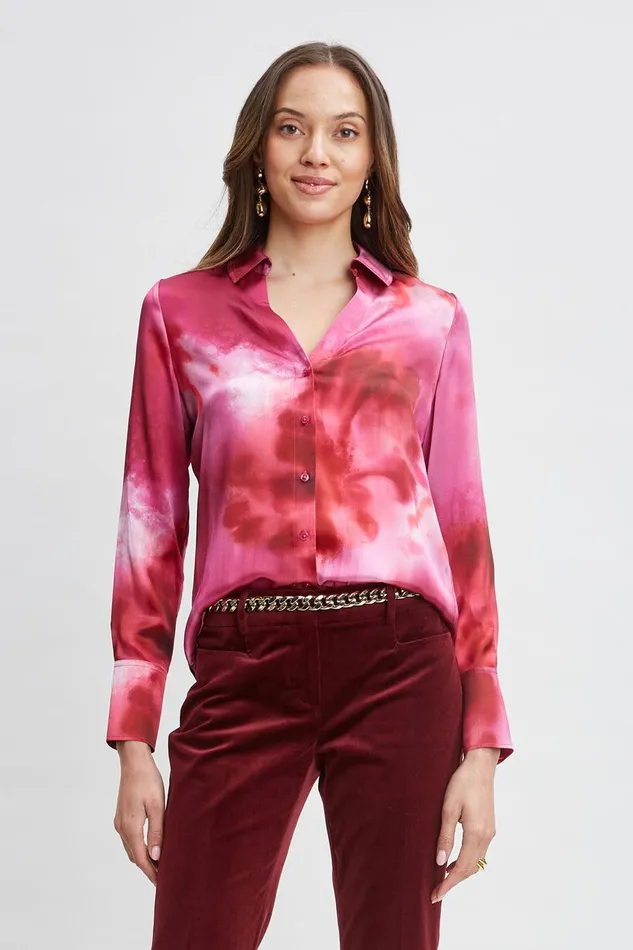 Elie Tahari Silk Venetian Glass Shirt Multi Women Tops