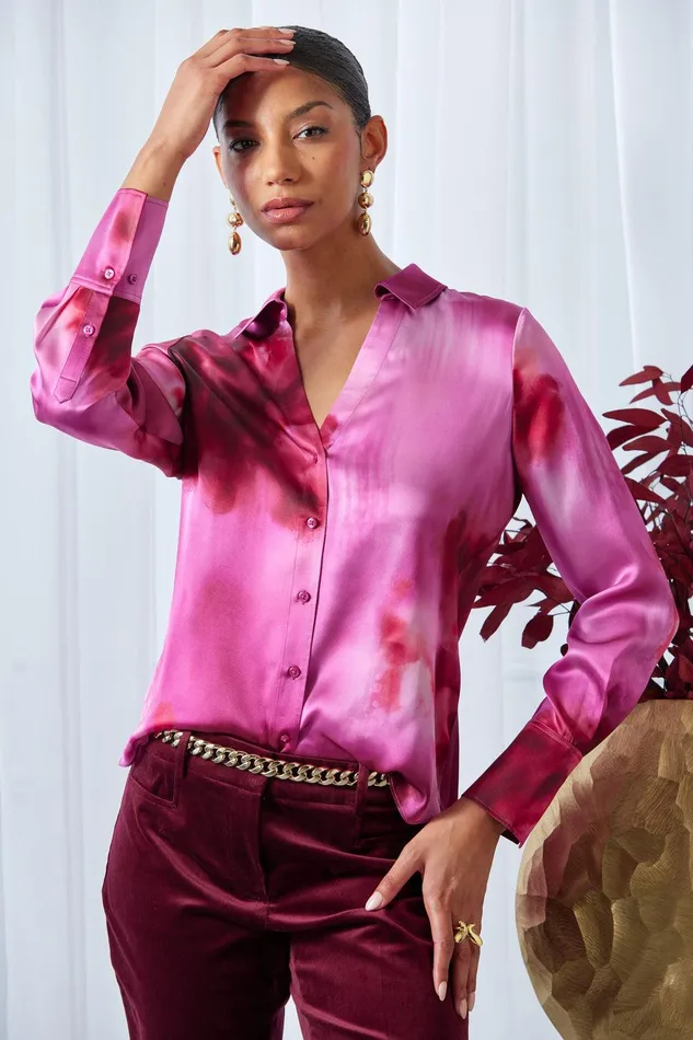 Elie Tahari Silk Venetian Glass Shirt Multi Women Tops