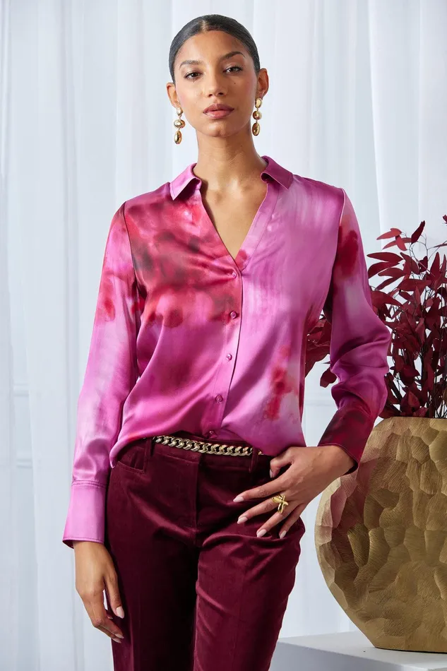 Elie Tahari Silk Venetian Glass Shirt Multi Women Tops