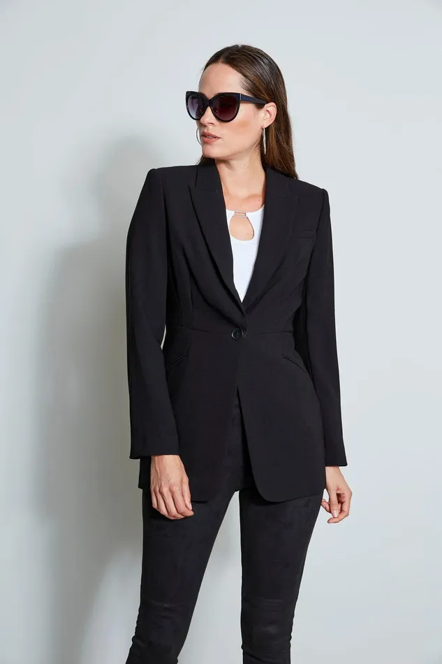 Elie Tahari Single Button Blazer Black Women Jackets and Blazers