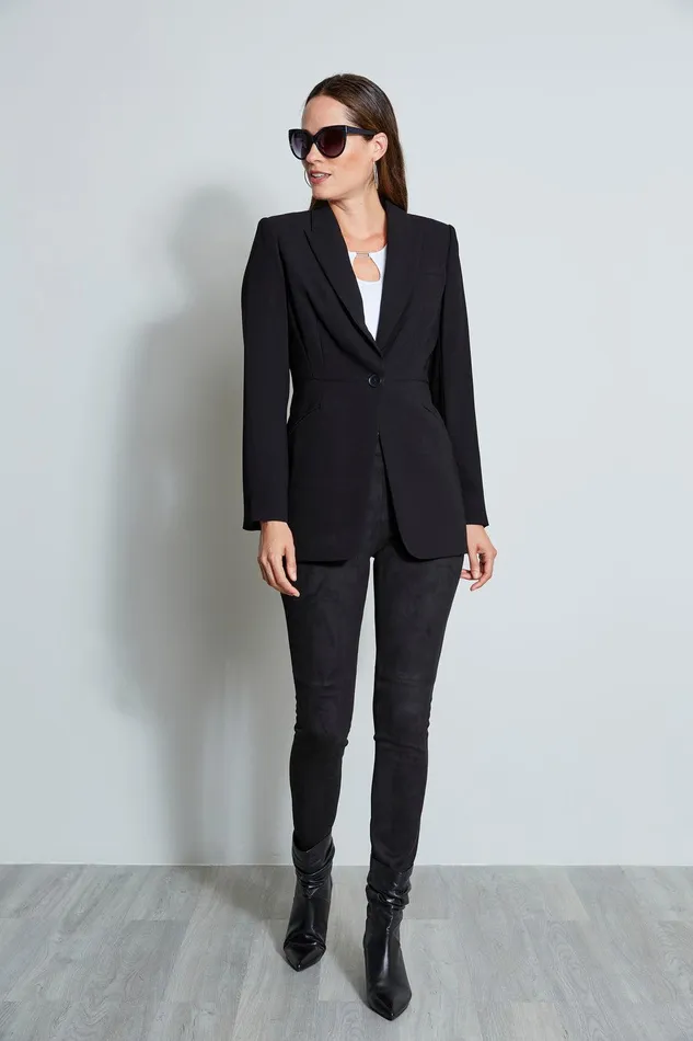 Elie Tahari Single Button Blazer Black Women Jackets and Blazers