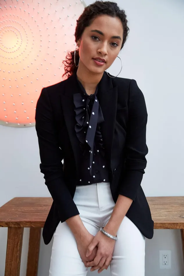 Elie Tahari Single Button Blazer Black Women Jackets and Blazers