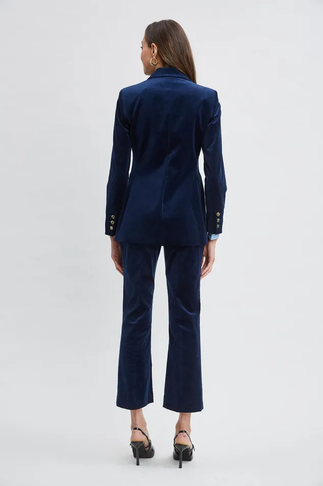 Elie Tahari Single Button Velvet Blazer Midnight Women Jackets and Blazers