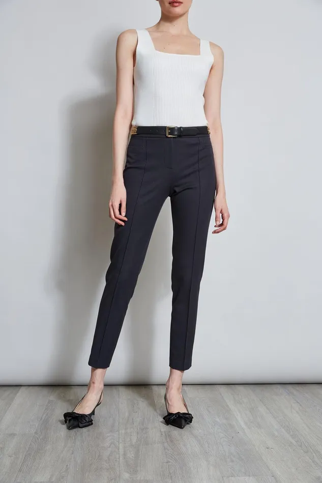 Elie Tahari Slim Pintuck Pant Black Women Bottoms
