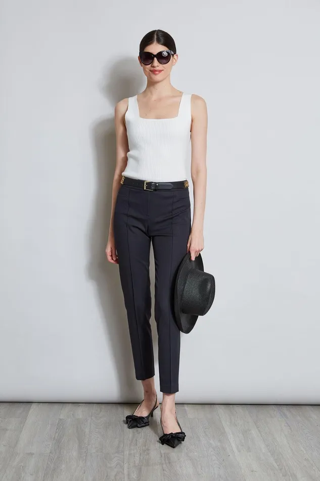 Elie Tahari Slim Pintuck Pant Black Women Bottoms