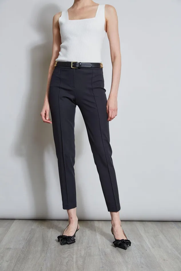 Elie Tahari Slim Pintuck Pant Black Women Bottoms