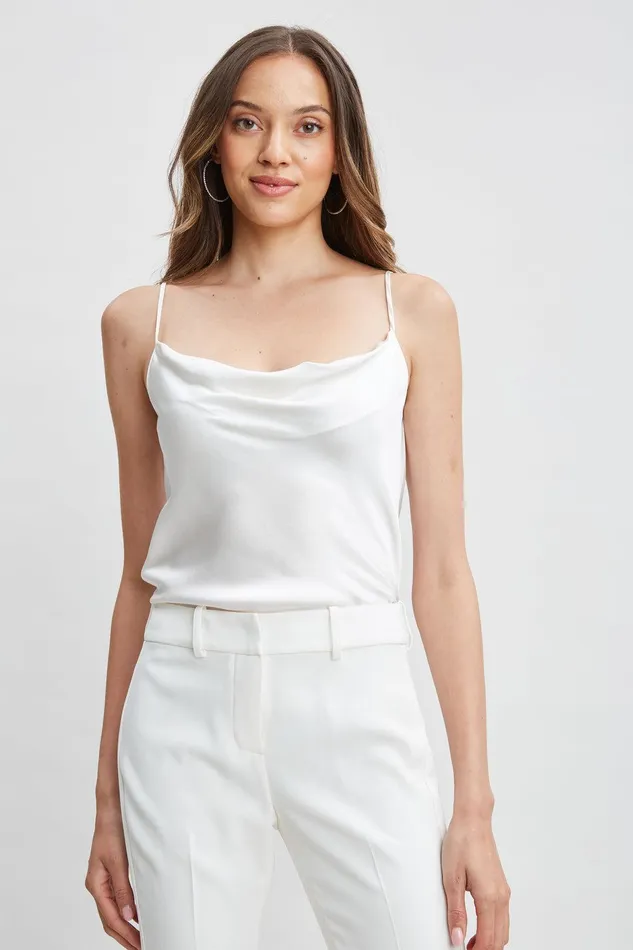 Elie Tahari Stretch Silk Satin Cami Fresh Pearl Women Tops
