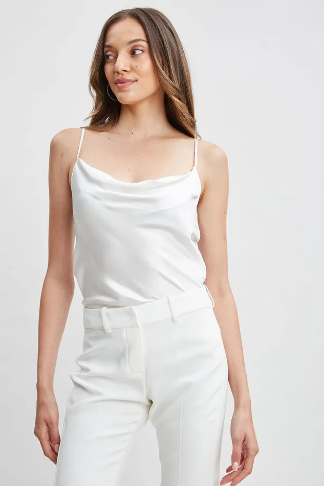 Elie Tahari Stretch Silk Satin Cami Fresh Pearl Women Tops