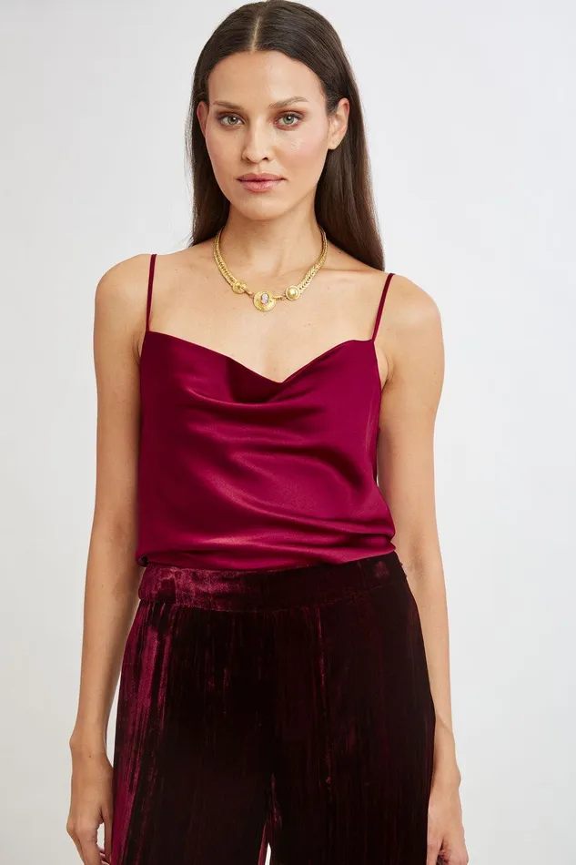 Elie Tahari Stretch Silk Satin Cami Sangria Women Tops