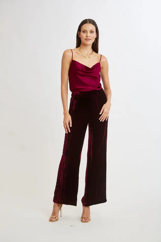 Elie Tahari Stretch Silk Satin Cami Sangria Women Tops