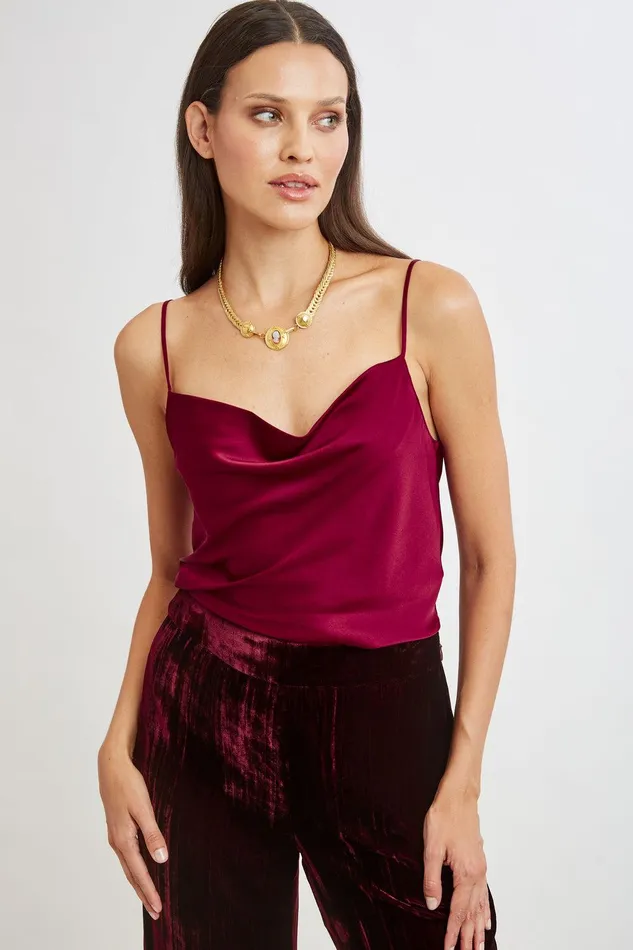 Elie Tahari Stretch Silk Satin Cami Sangria Women Tops