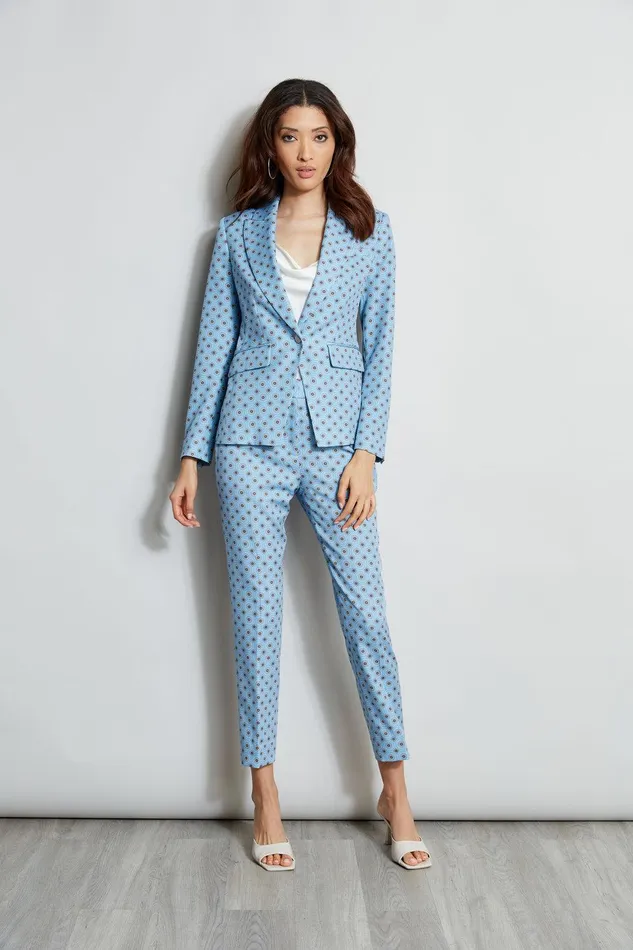 Elie Tahari Sun Print Single Button Blazer Sun Blue Print Women Jackets and Blazers