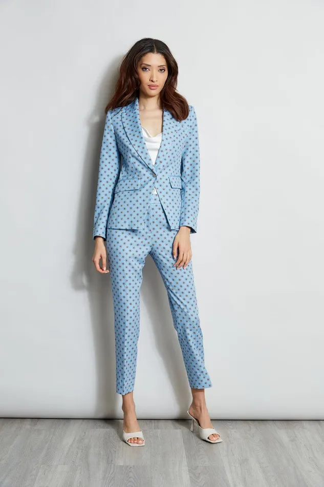 Elie Tahari Sun Print Single Button Blazer Sun Blue Print Women Jackets and Blazers