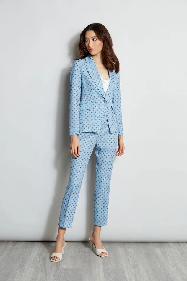 Elie Tahari Sun Print Single Button Blazer Sun Blue Print Women Jackets and Blazers