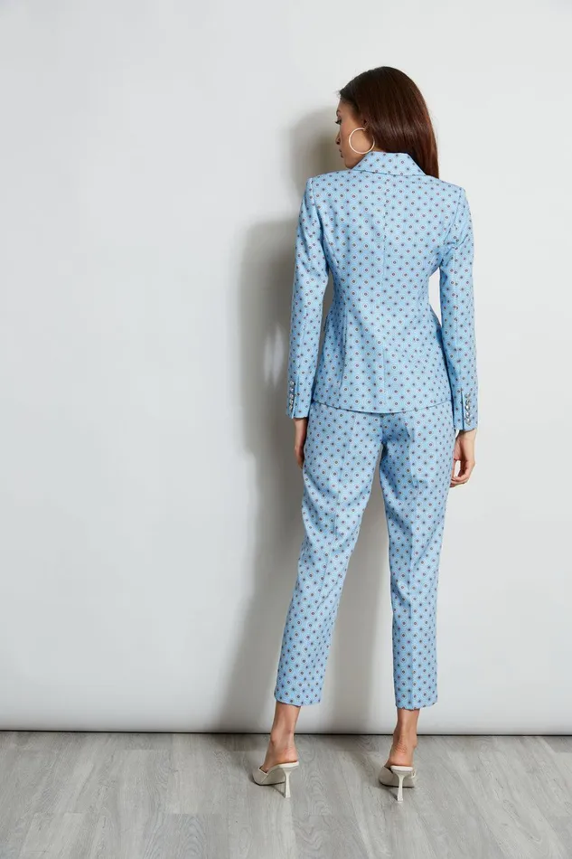 Elie Tahari Sun Print Single Button Blazer Sun Blue Print Women Jackets and Blazers