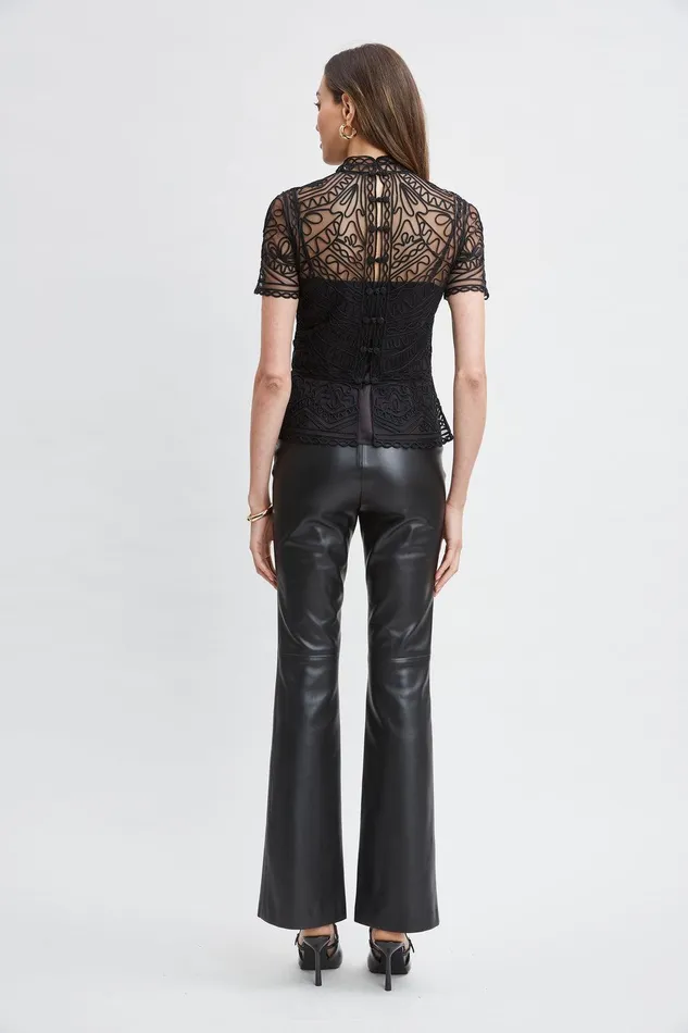 Elie Tahari Tape Applique Mock Neck Shirt Black Women Tops