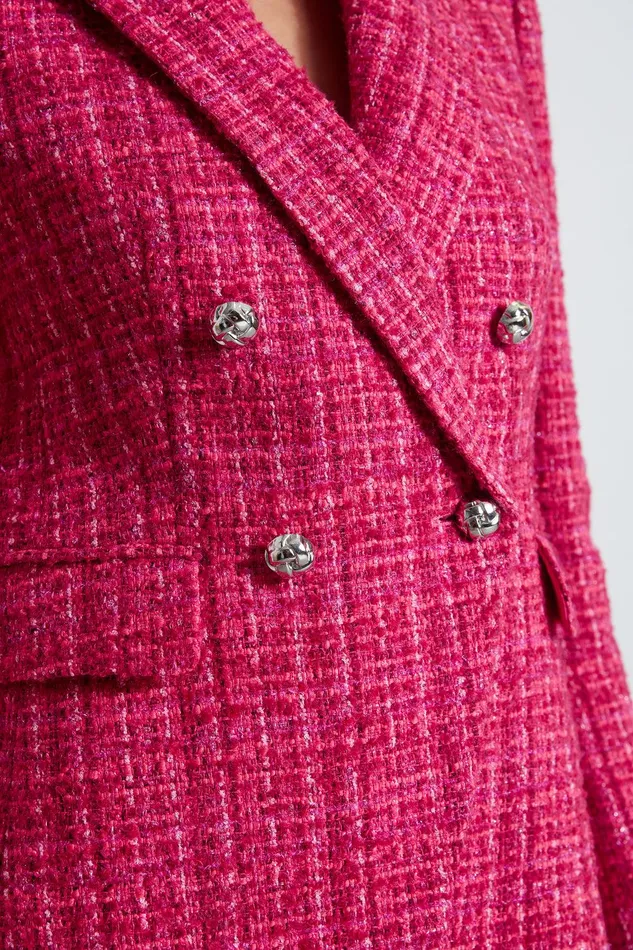 Elie Tahari Tweed Double Breasted Blazer Electric Pink Women Jackets and Blazers