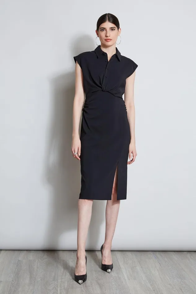 Elie Tahari Twist Button Dress Black Women Dresses and Jumpsuits