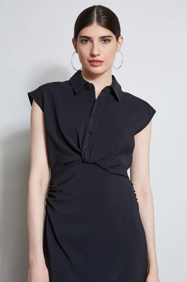 Elie Tahari Twist Button Dress Black Women Dresses and Jumpsuits