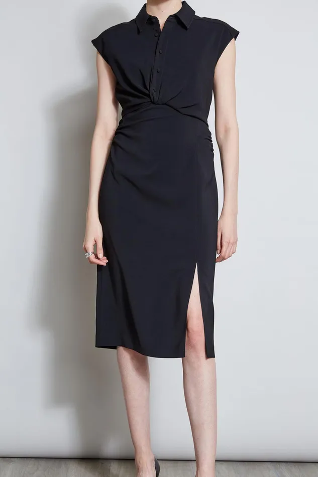 Elie Tahari Twist Button Dress Black Women Dresses and Jumpsuits