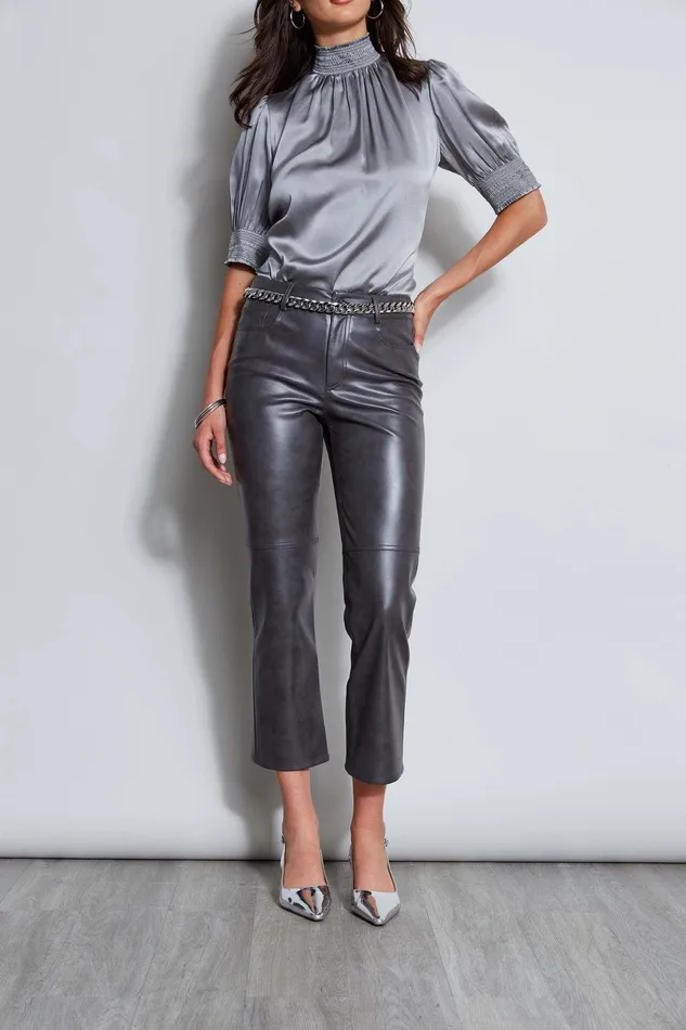 Elie Tahari Vintage Vegan Leather Pant Fog Grey Women Bottoms