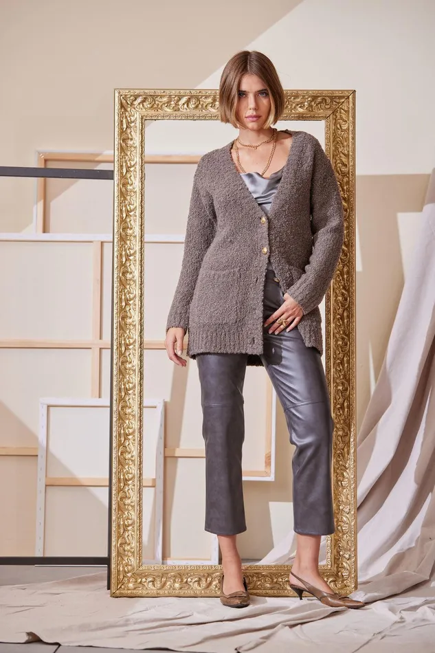 Elie Tahari Vintage Vegan Leather Pant Fog Grey Women Bottoms
