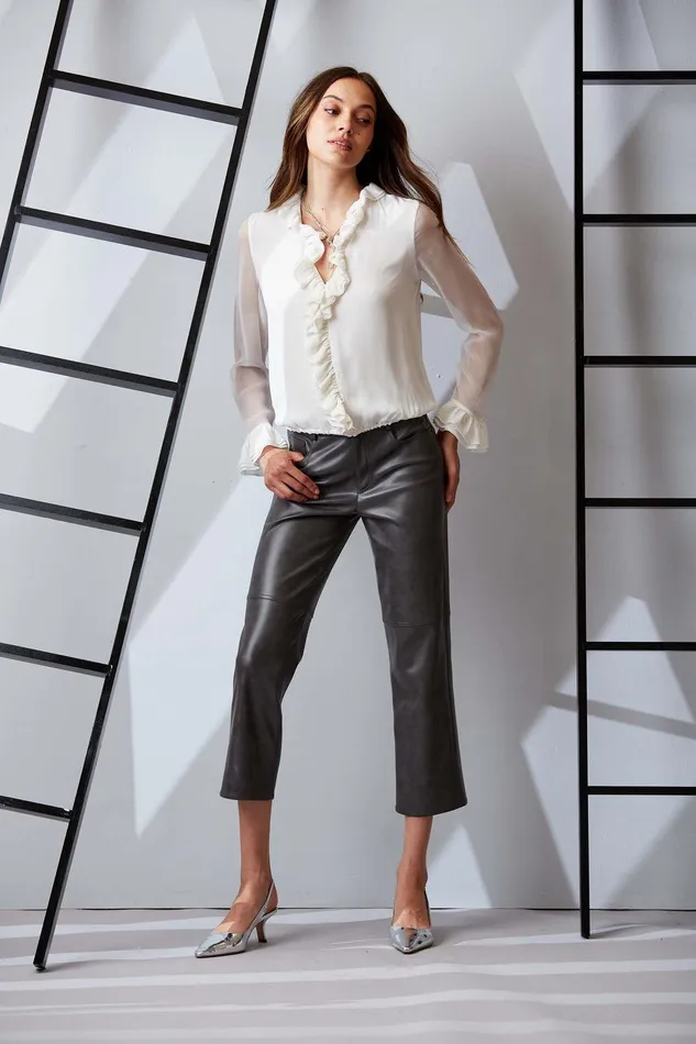 Elie Tahari Vintage Vegan Leather Pant Fog Grey Women Bottoms