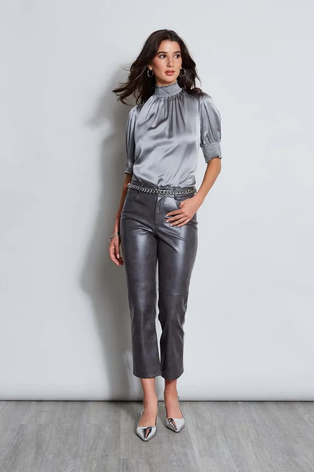 Elie Tahari Vintage Vegan Leather Pant Fog Grey Women Bottoms