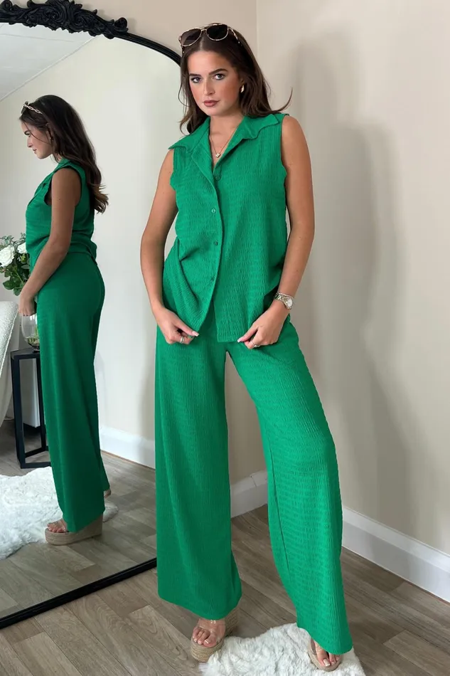 Ellie Sleevesless Shirt Trouser Set Green Women Girl In Mind CoOrds