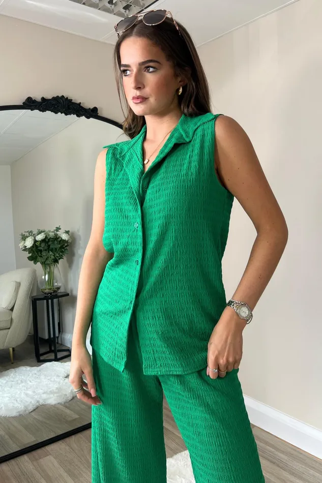 Ellie Sleevesless Shirt Trouser Set Green Women Girl In Mind CoOrds