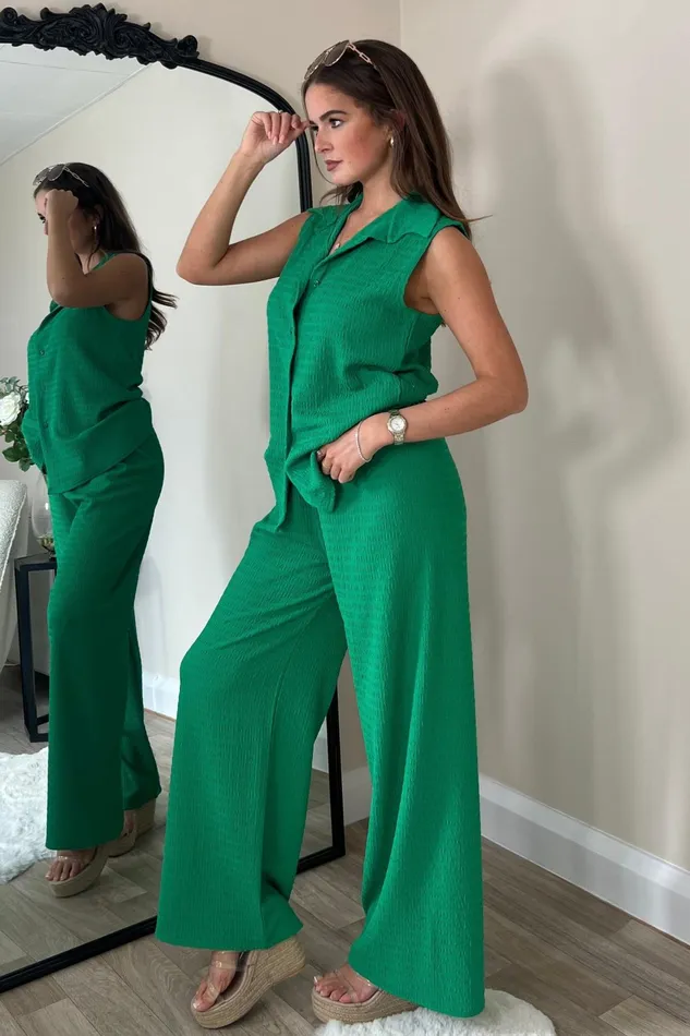 Ellie Sleevesless Shirt Trouser Set Green Women Girl In Mind CoOrds