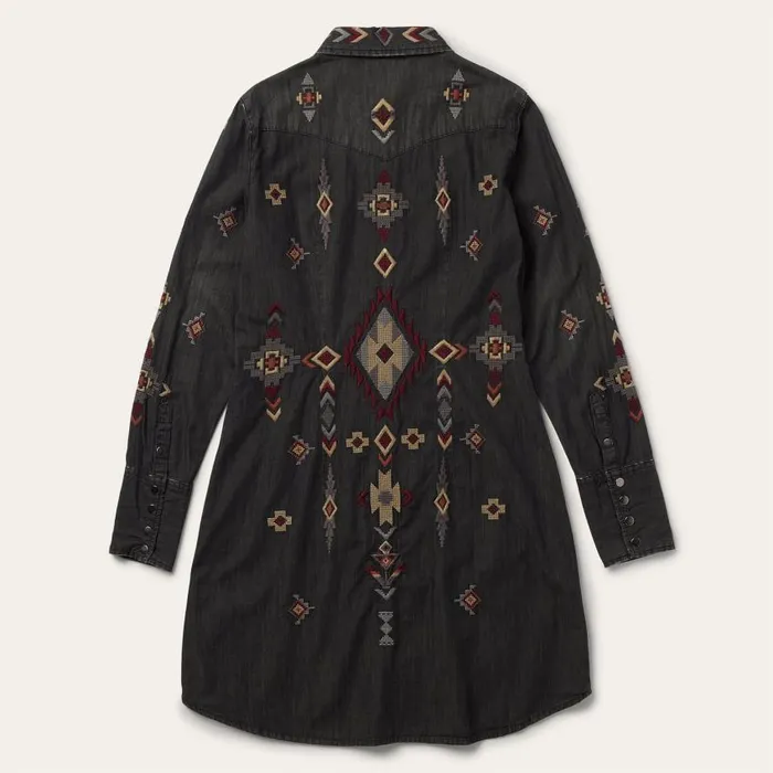 Embroidered Black Denim Shirt Dress Black Women Stetson Mini