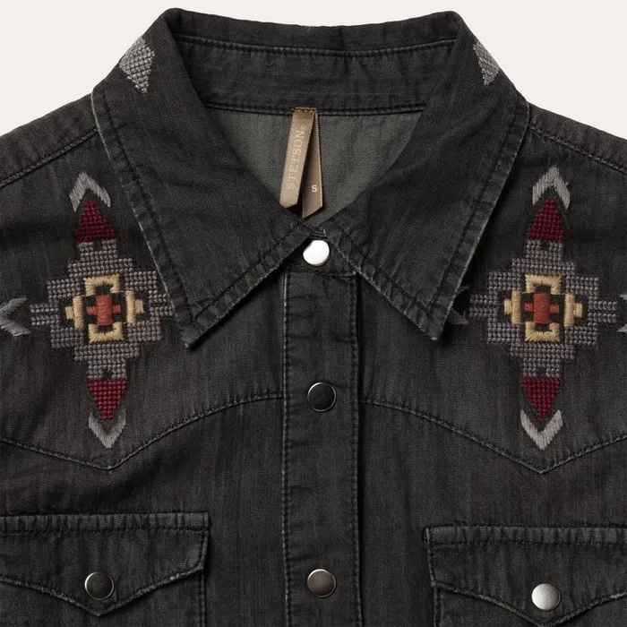 Embroidered Black Denim Shirt Dress Black Women Stetson Mini