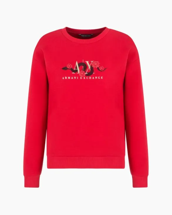 Embroidery Sweatshirt Red Women Armani Matching Sets