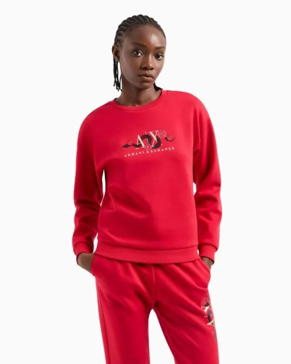 Embroidery Sweatshirt Red Women Armani Matching Sets Embroidery Sweatshirt Red Women Armani Matching Sets