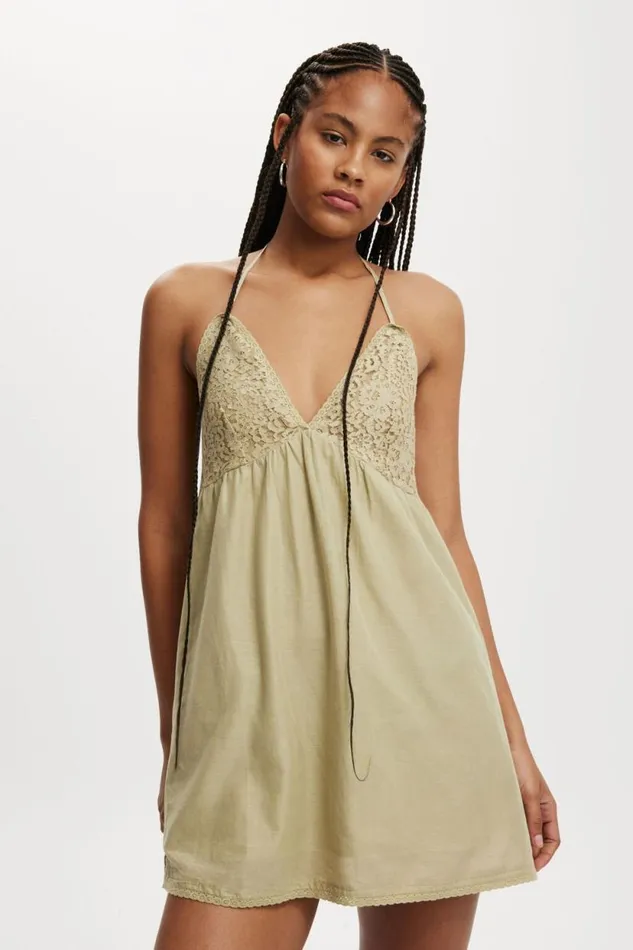 Evelyn Halter Mini Dress Desert Sage Women Cotton On Dresses