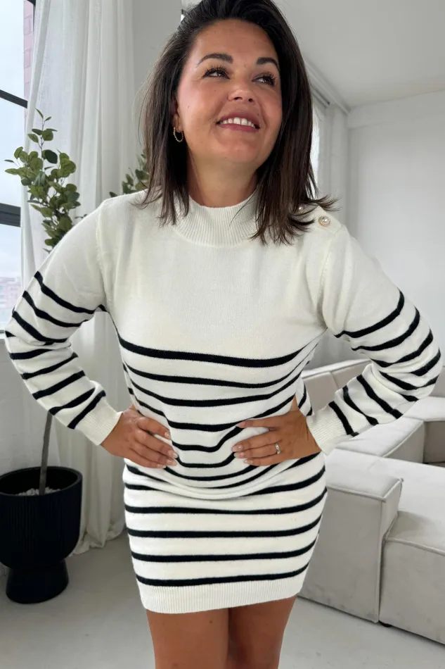 Fallon Cream With Black Stripe Knit Jumper Dress Women Girl In Mind Knitwear Fallon Cream With Black Stripe Knit Jumper Dress Women Girl In Mind Knitwear