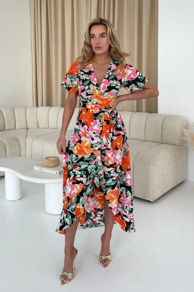 Farrah Orange Floral Split Hem Frill Detail Maxi Dress Women Girl In Mind Wrap Dresses Farrah Orange Floral Split Hem Frill Detail Maxi Dress Women Girl In Mind Wrap Dresses