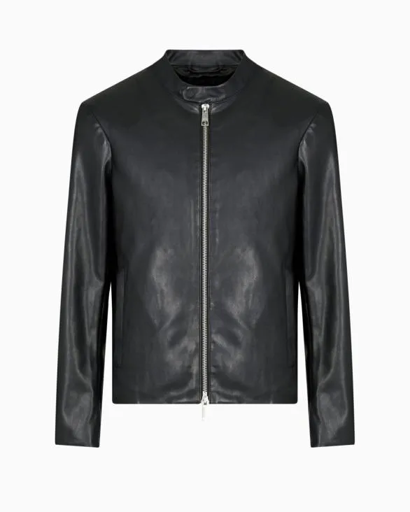 Faux Leather Jacket With Zip Black Men Armani Outerwear