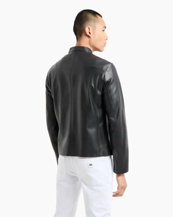 Faux Leather Jacket With Zip Black Men Armani Outerwear Faux Leather Jacket With Zip Black Men Armani Outerwear