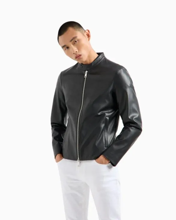 Faux Leather Jacket With Zip Black Men Armani Outerwear Faux Leather Jacket With Zip Black Men Armani Outerwear