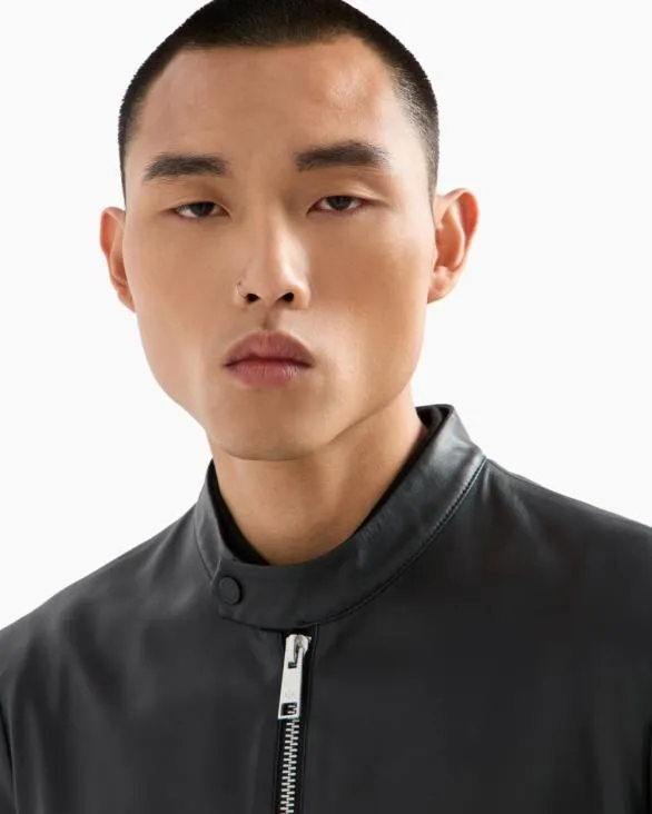 Faux Leather Jacket With Zip Black Men Armani Outerwear Faux Leather Jacket With Zip Black Men Armani Outerwear