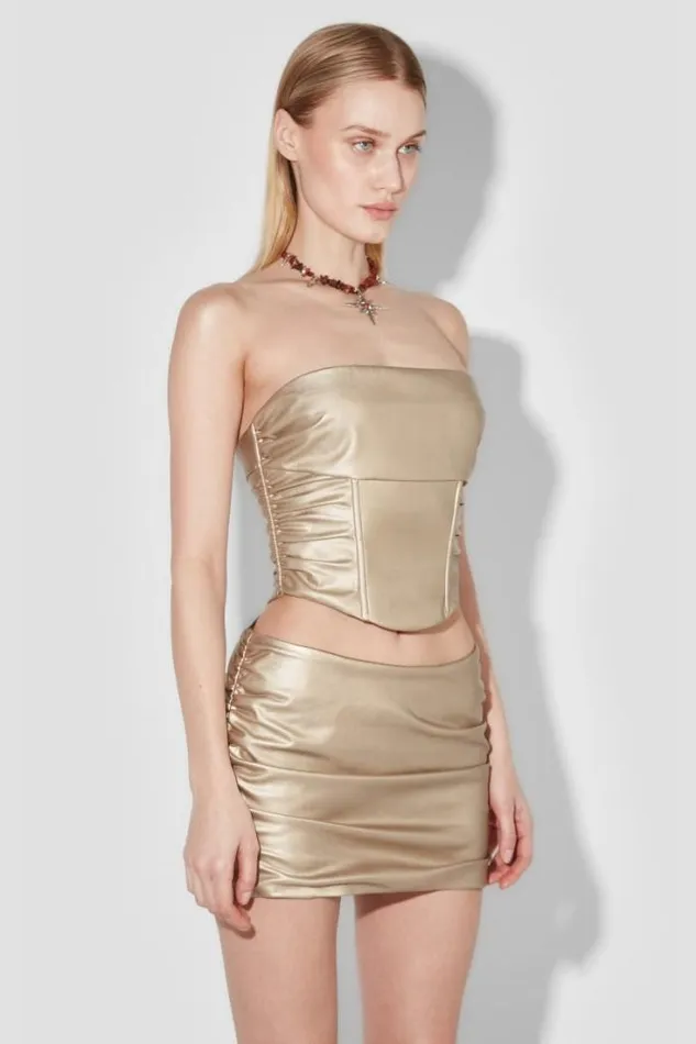 Faux Leather Ruched Corset Gold Women MISBHV Tops