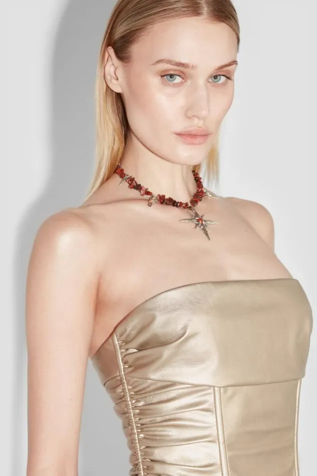 Faux Leather Ruched Corset Gold Women MISBHV Tops