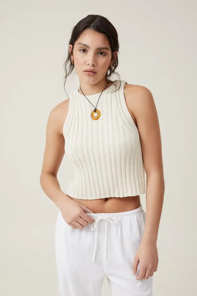 Float Your Boat Rib Knit Tank Ecru Women Cotton On Tops