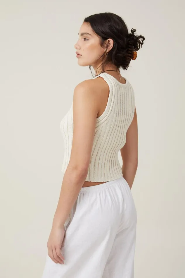 Float Your Boat Rib Knit Tank Ecru Women Cotton On Tops
