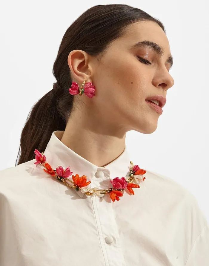 Flora Necklace Multicolor Rosaaranciobianco Women La Double J Jewelry Flora Necklace Multicolor Rosaaranciobianco Women La Double J Jewelry