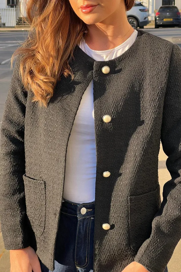 Florence Black Button Detail Blazer Women Girl In Mind Jackets